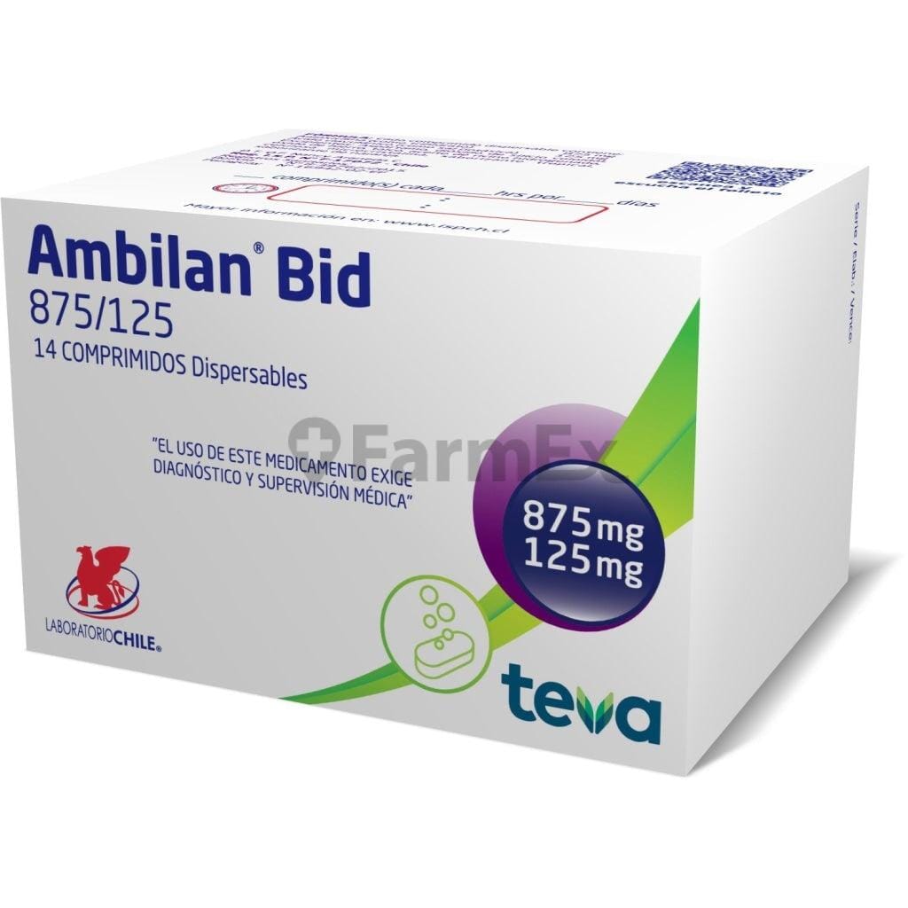 Ambilan Bid 875 mg / 125 mg x 14 comprimidos Farmex-Chile Salud-Persistente